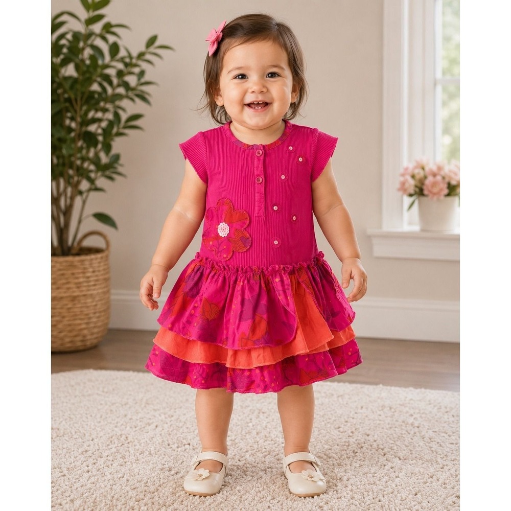 Vintage Marese Girls Pink Floral Ruffle Dress Size 18M 81 Boutique Tiered Dress